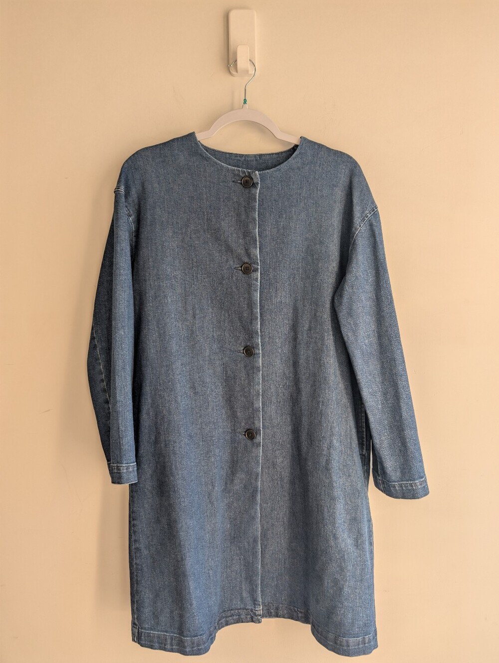 Muji Ladies Long Denim Coat Jacket in Deep Indigo - Picture 3 of 10